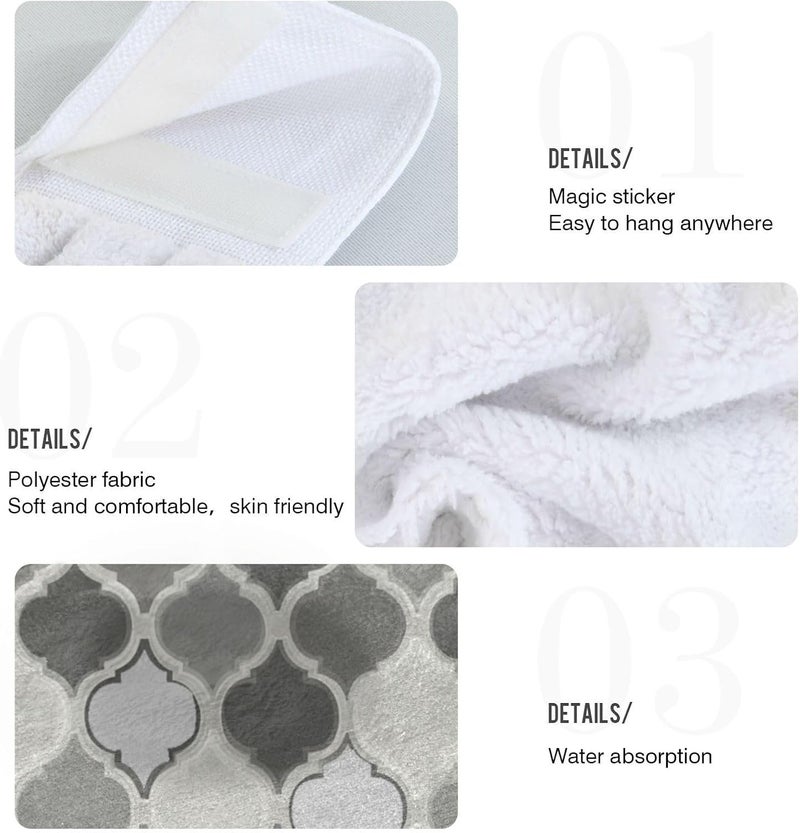 Dussdil Arabic Moroccan Lattice Kitchen Hanging Towel 12 x 17 Inch Gray Geometric Plaid Tartan Hand Tie Towels Set 2 Pcs Tea Bar Dish Cloths Dry Towel Soft Absorbent Durable for Bathroom Laundry Room Decor - Image 3