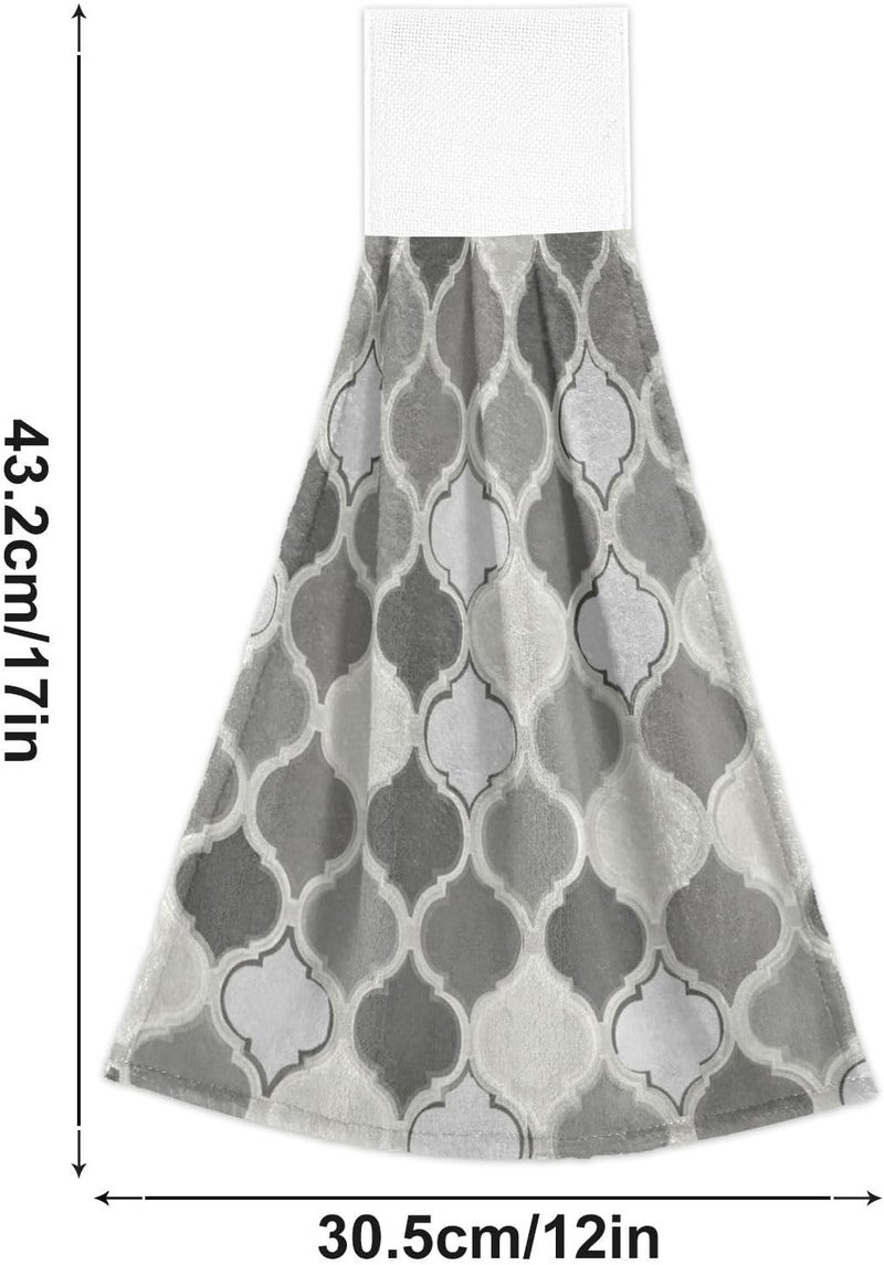 Dussdil Arabic Moroccan Lattice Kitchen Hanging Towel 12 x 17 Inch Gray Geometric Plaid Tartan Hand Tie Towels Set 2 Pcs Tea Bar Dish Cloths Dry Towel Soft Absorbent Durable for Bathroom Laundry Room Decor - Image 5