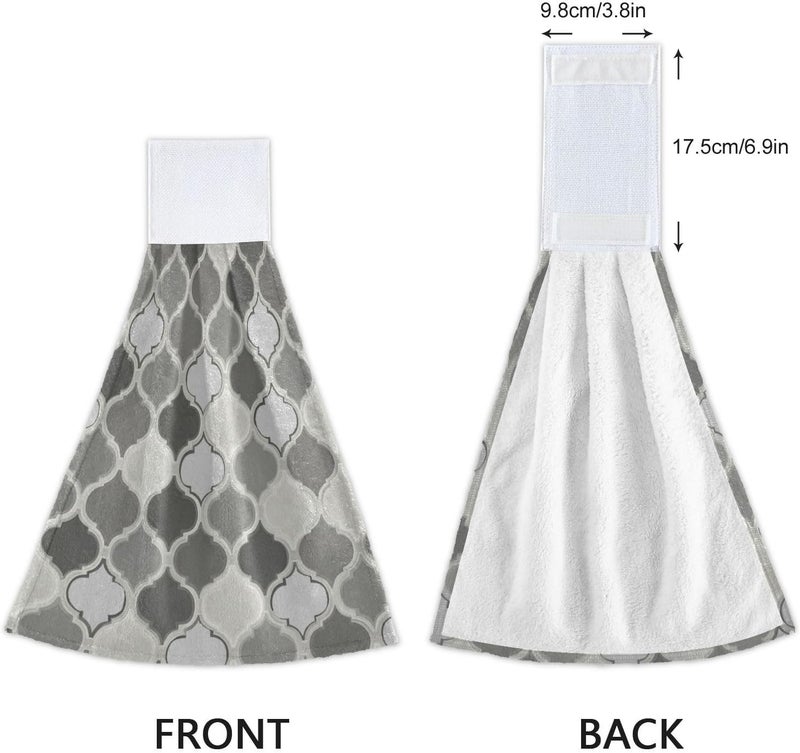 Dussdil Arabic Moroccan Lattice Kitchen Hanging Towel 12 x 17 Inch Gray Geometric Plaid Tartan Hand Tie Towels Set 2 Pcs Tea Bar Dish Cloths Dry Towel Soft Absorbent Durable for Bathroom Laundry Room Decor - Image 4