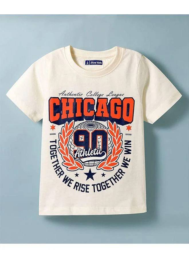 Pine Kids Pine Kids Cotton Knit Half Sleeves T-Shirt with Chicago Print - White