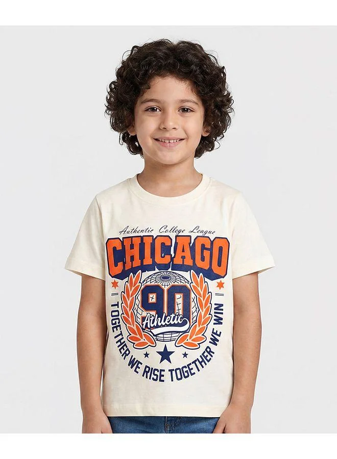 Pine Kids Pine Kids Cotton Knit Half Sleeves T-Shirt with Chicago Print - White