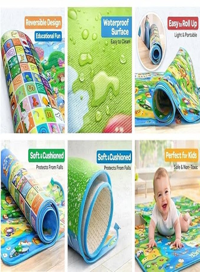 Metreno Baby Play Mat Double Sided Reversible Waterproof BPA Free | Learning & Crawling Foldable Foam Mat | Educational Alphabet and Animal Theme | Soft Foam Cushion - Multicolor - Image 2