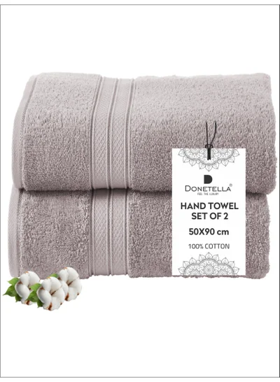 Donetella Premium 100 % Combed Cotton 2-Pcs Hand Towel Set (50 X 90 CM) 600 GSM Super Soft Hand Towel, Highly Absorbent, Quick Dry,Best Towel for Bathroom, Spa And Hotel.