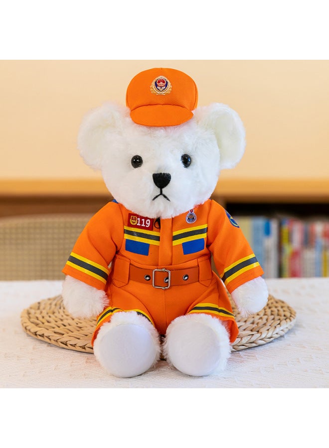 Special Police Bear Doll Traffic Police Public Security Traffic Fireman Plush Toy Police Camouflage Teddy Bear Doll-Color:White Fire Protection-Height:35cm - Image 1