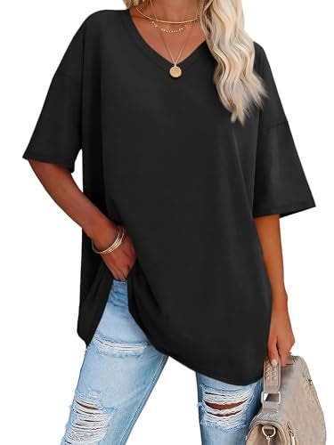 Ebifin Womens Oversized Tshirts V Neck Tee Shirts Half Sleeve Loose Fit T Shirt Cotton Tunic Tops 2025 - Image 5