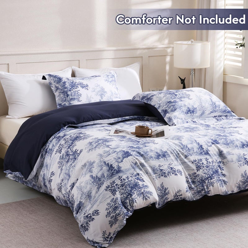 LONAVA Queen Botaincal 3 Pcs Duvet Cover Set, Breathable Soft Microfiber Navy Lining Comforter Cover with Zipper Closure, and 2 Anti-Pilling, Fade Resistant Pillowcases, Blue Forest - Image 2