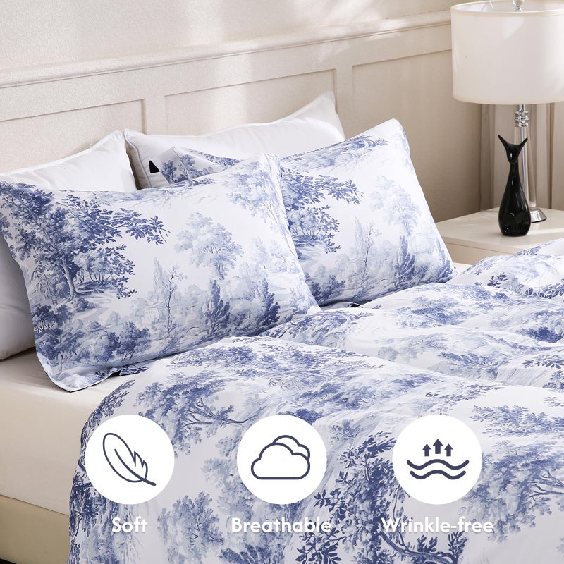 LONAVA Queen Botaincal 3 Pcs Duvet Cover Set, Breathable Soft Microfiber Navy Lining Comforter Cover with Zipper Closure, and 2 Anti-Pilling, Fade Resistant Pillowcases, Blue Forest - Image 3