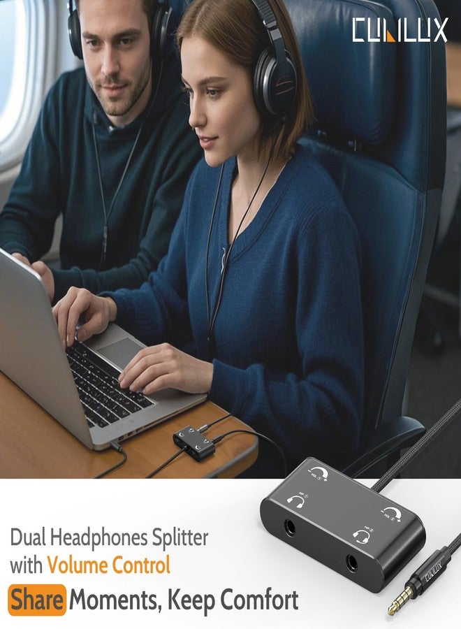 Cubilux Headphone Splitter with Volume Control, 3.5mm Dual Earphones Connector, 1/8 Double Audio Jack Adapter for 2 People, Music Share Adapter for Plane, Train Travel - Image 2