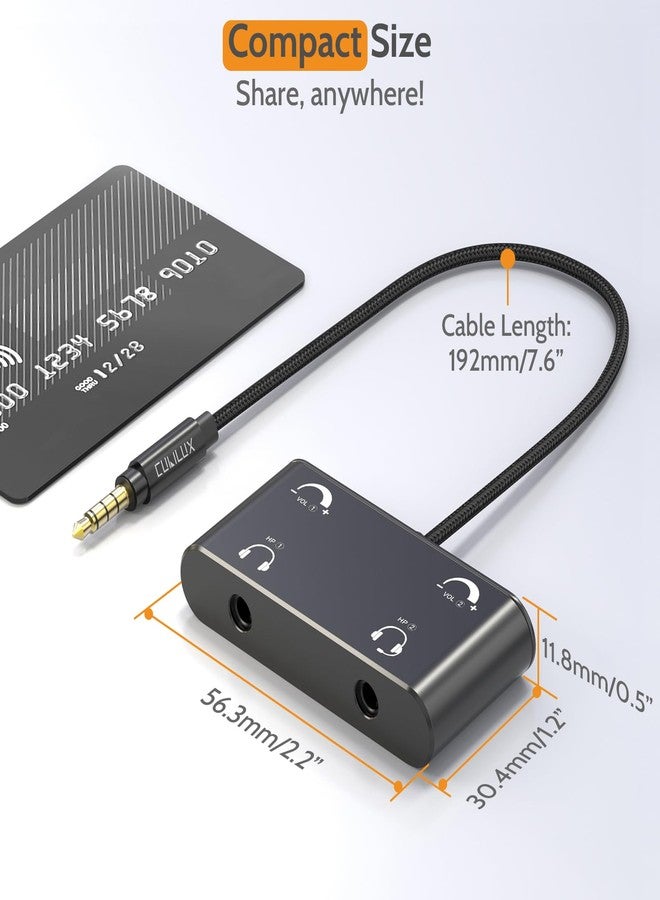 Cubilux Headphone Splitter with Volume Control, 3.5mm Dual Earphones Connector, 1/8 Double Audio Jack Adapter for 2 People, Music Share Adapter for Plane, Train Travel - Image 4