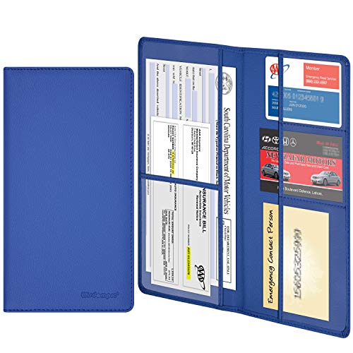 Wisdompro Car Registration and Insurance Holder - Premium PU Leather Vehicle Glove Box Organizer Wallet for Document, License, Card and Other Essentials (Blue) - Image 1