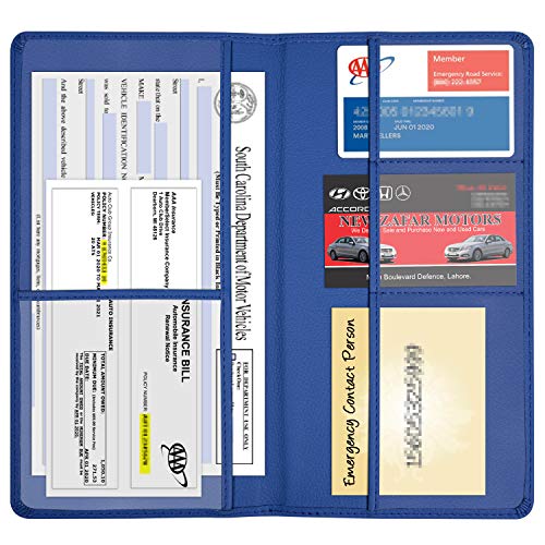 Wisdompro Car Registration and Insurance Holder - Premium PU Leather Vehicle Glove Box Organizer Wallet for Document, License, Card and Other Essentials (Blue) - Image 2