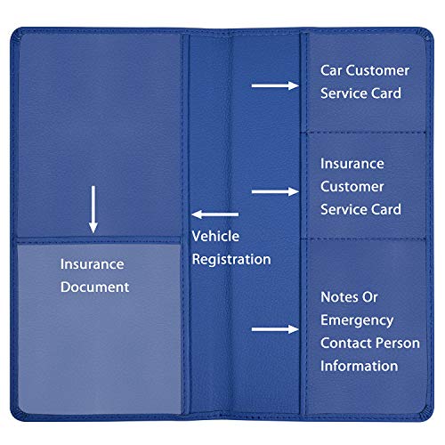 Wisdompro Car Registration and Insurance Holder - Premium PU Leather Vehicle Glove Box Organizer Wallet for Document, License, Card and Other Essentials (Blue) - Image 3