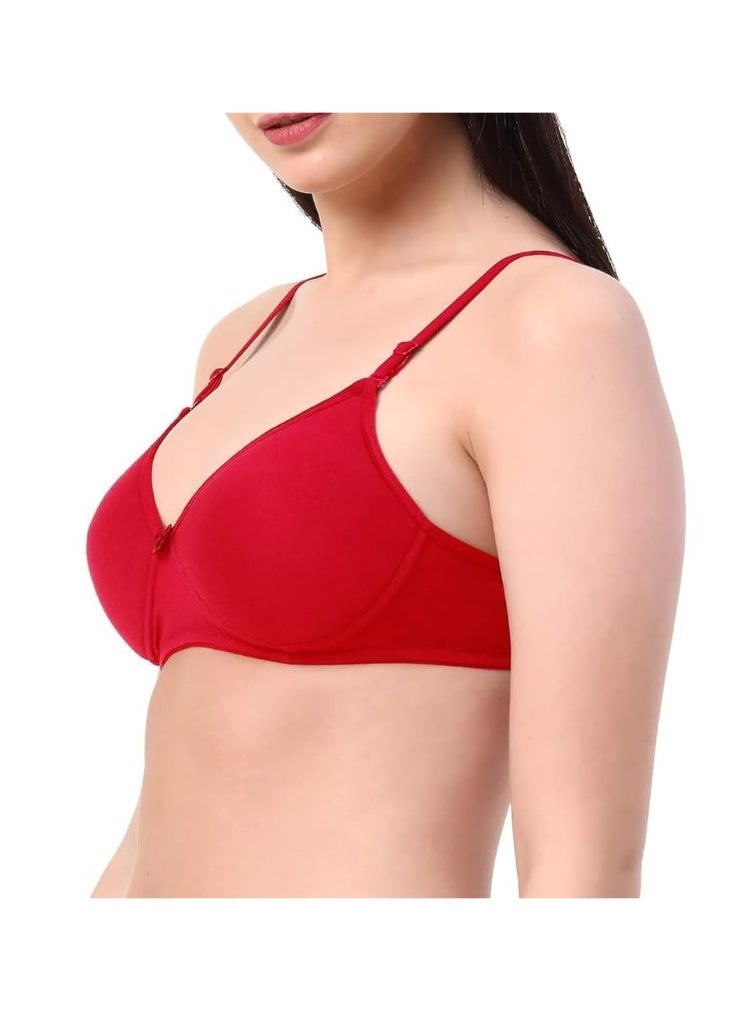 Love Bell Women's Everyday Padded Bra - Full Coverage - Premium Cotton - Lovebell Woman Wirefree Tshirt Bra (C, Erotic Red, 36C) - Image 5