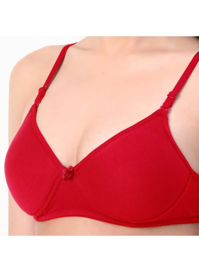 Love Bell Women's Everyday Padded Bra - Full Coverage - Premium Cotton - Lovebell Woman Wirefree Tshirt Bra (C, Erotic Red, 36C) - Image 4