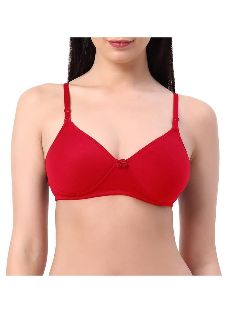 Love Bell Women's Everyday Padded Bra - Full Coverage - Premium Cotton - Lovebell Woman Wirefree Tshirt Bra (C, Erotic Red, 36C) - Image 1