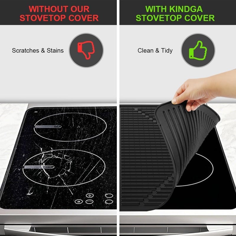 KindGa Stove Cover - Stove Top Covers for Electric Stove - More Thick - 30 x 21 Inch Stove Guard Stove Top Protector, Silicone Stovetop Cover Cooktop Mat for Kitchen Glass Stove Top -Black - Image 4
