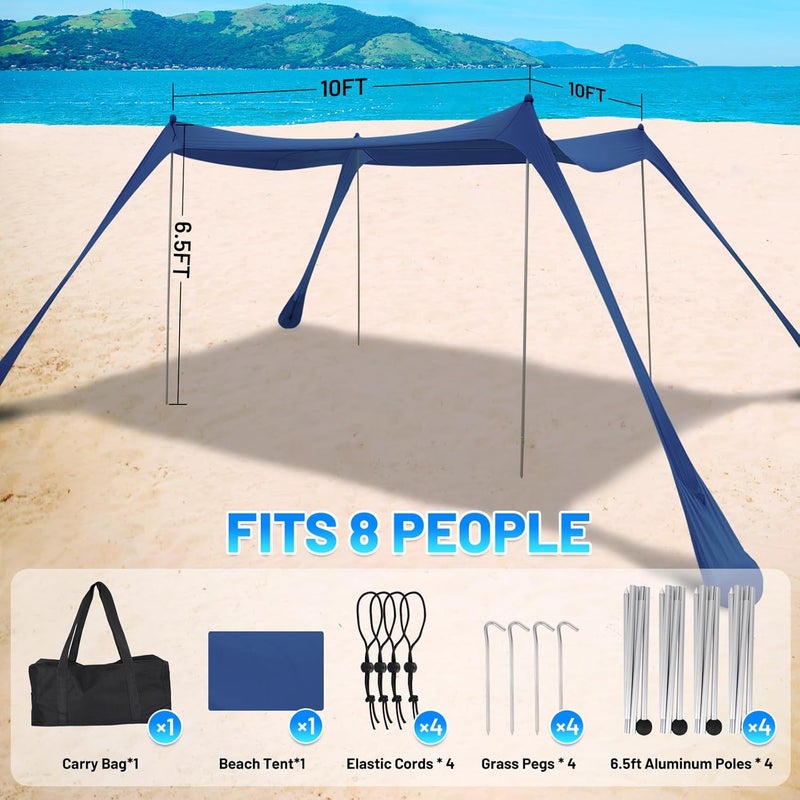 BOTINDO Family Beach Tent Canopy Sun Shade, Pop Up Grande Beach Tent Sun Shelter Stability 4 Poles with Portable Carry Bag Outdoor Shade for Fishing Backyard Camping - Image 2