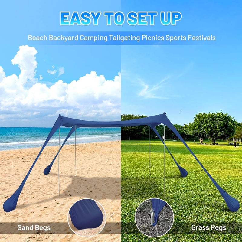 BOTINDO Family Beach Tent Canopy Sun Shade, Pop Up Grande Beach Tent Sun Shelter Stability 4 Poles with Portable Carry Bag Outdoor Shade for Fishing Backyard Camping - Image 3
