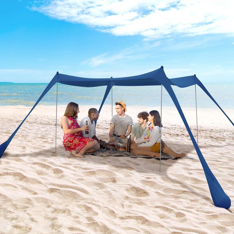 BOTINDO Family Beach Tent Canopy Sun Shade, Pop Up Grande Beach Tent Sun Shelter Stability 4 Poles with Portable Carry Bag Outdoor Shade for Fishing Backyard Camping - Image 1