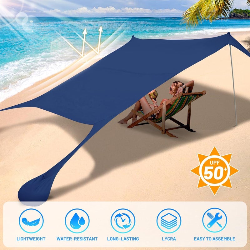 BOTINDO Family Beach Tent Canopy Sun Shade, Pop Up Grande Beach Tent Sun Shelter Stability 4 Poles with Portable Carry Bag Outdoor Shade for Fishing Backyard Camping - Image 4