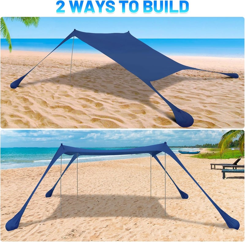 BOTINDO Family Beach Tent Canopy Sun Shade, Pop Up Grande Beach Tent Sun Shelter Stability 4 Poles with Portable Carry Bag Outdoor Shade for Fishing Backyard Camping - Image 5