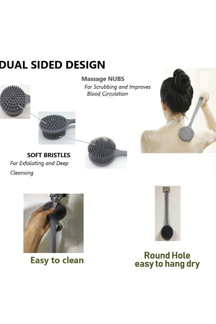 Back Scrubber Body 2 PACK Brush for Shower, Soft Silicone Bath Body Brush with Long Handle Double Sided Brush for Men Women Shower Exfoliating and Massage Black - Image 4