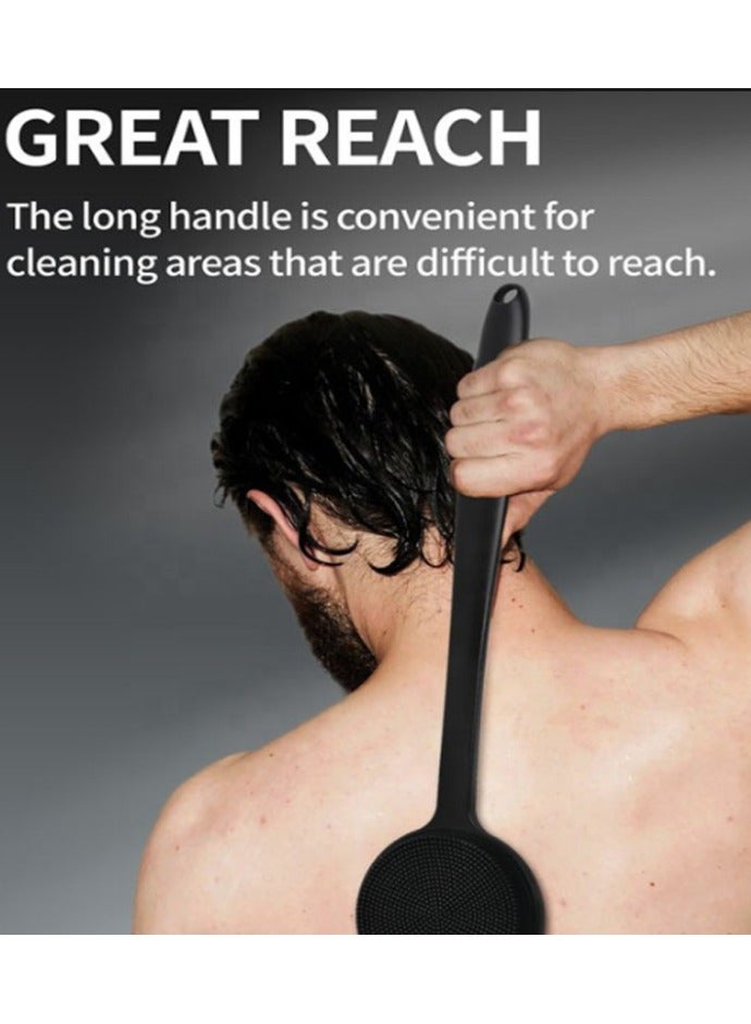 Back Scrubber Body 2 PACK Brush for Shower, Soft Silicone Bath Body Brush with Long Handle Double Sided Brush for Men Women Shower Exfoliating and Massage Black - Image 1