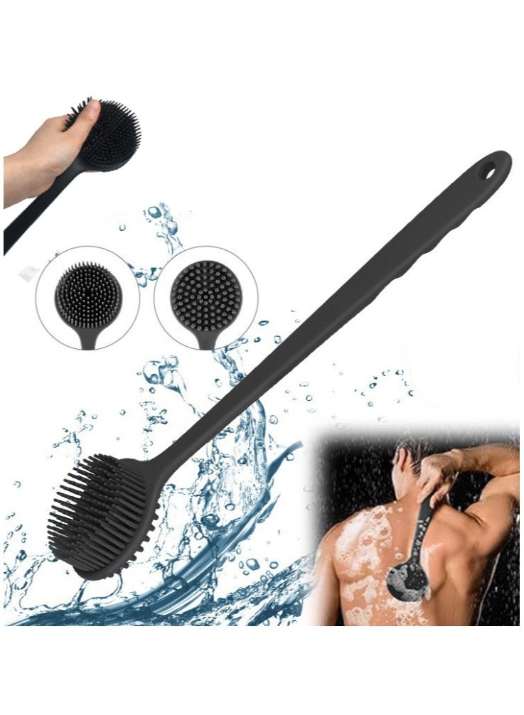 Back Scrubber Body 2 PACK Brush for Shower, Soft Silicone Bath Body Brush with Long Handle Double Sided Brush for Men Women Shower Exfoliating and Massage Black - Image 3