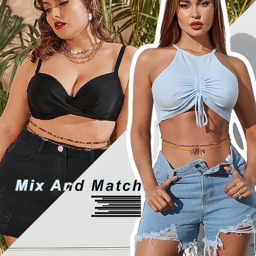 ELABEST 50” Tie-on African Waist Beads for Women Non Stretching 8Pcs Belly Beads Plus Size Colorful Handmade Beaded Waist Jewelry Accessories Body Chain(Brown) - Image 3