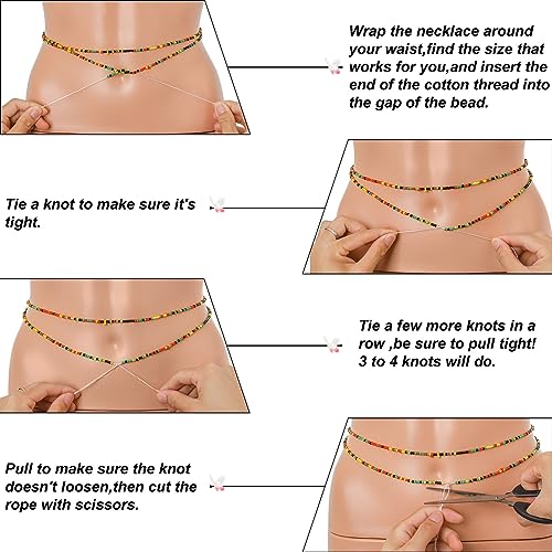 ELABEST 50” Tie-on African Waist Beads for Women Non Stretching 8Pcs Belly Beads Plus Size Colorful Handmade Beaded Waist Jewelry Accessories Body Chain(Brown) - Image 5