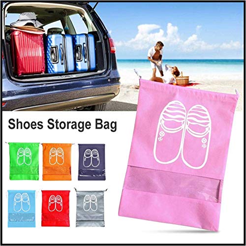 Lify Portable Travel Shoe Bags Shoe Organizer Space Saving Storage Bags- Aqua Blue, Navy Blue,Green, Grey, Orange & Pink 16 X 12'' Inches-6 Piece Pack - Image 3