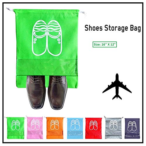 Lify Portable Travel Shoe Bags Shoe Organizer Space Saving Storage Bags- Aqua Blue, Navy Blue,Green, Grey, Orange & Pink 16 X 12'' Inches-6 Piece Pack - Image 2