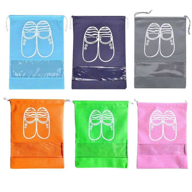 Lify Portable Travel Shoe Bags Shoe Organizer Space Saving Storage Bags- Aqua Blue, Navy Blue,Green, Grey, Orange & Pink 16 X 12'' Inches-6 Piece Pack - Image 1