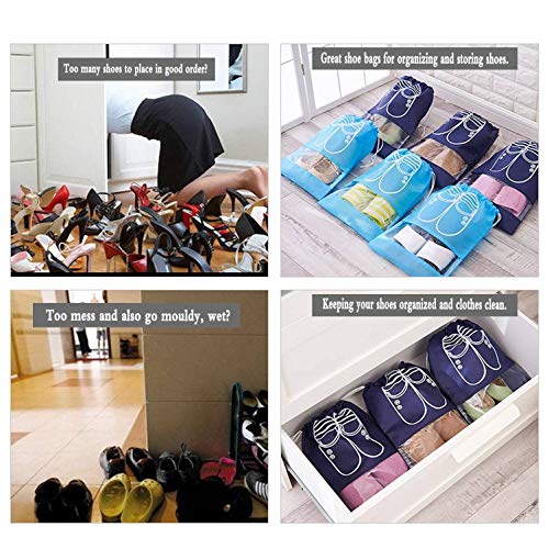 Lify Portable Travel Shoe Bags Shoe Organizer Space Saving Storage Bags- Aqua Blue, Navy Blue,Green, Grey, Orange & Pink 16 X 12'' Inches-6 Piece Pack - Image 5