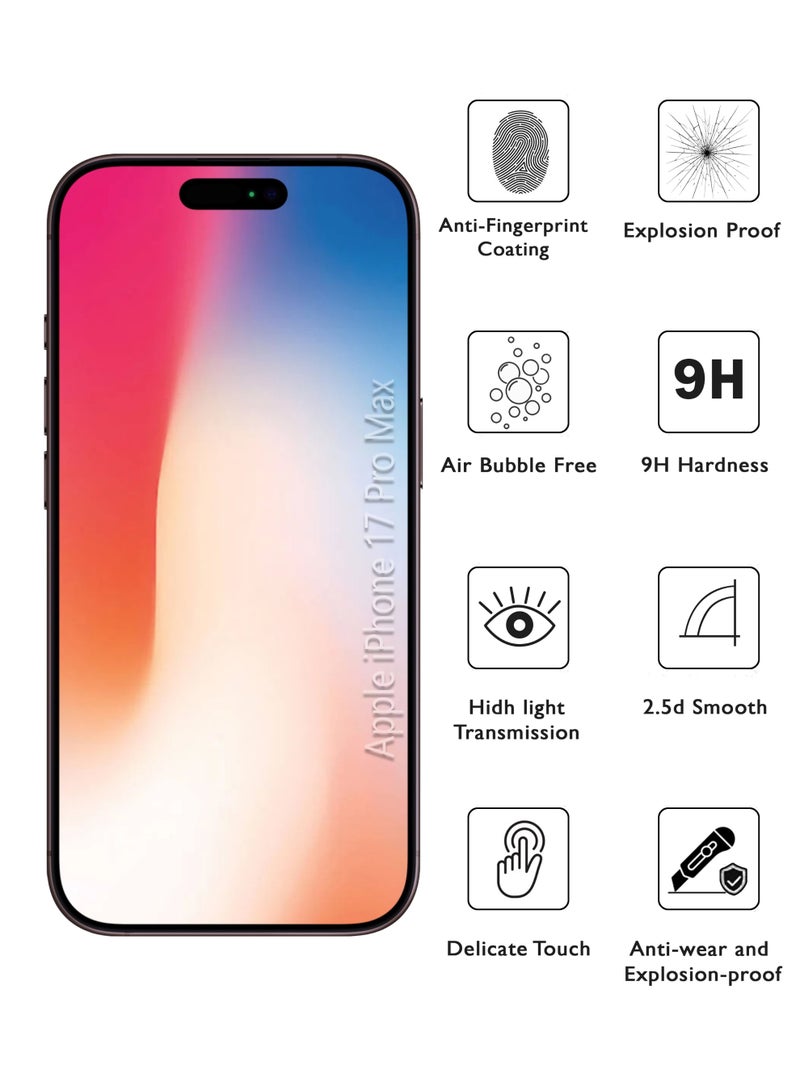 2 Pack Apple iPhone 17 Pro Max Screen Protector | Tempered Glass Compatible with Apple iPhone 17 Pro Max | Screen Protector Full HD Quality Tempered Glass Anti-Scratch Edge to Edge Coverage with Easy Installation Kit - Black - Image 2