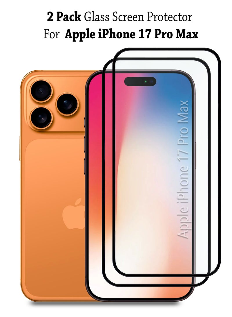 2 Pack Apple iPhone 17 Pro Max Screen Protector | Tempered Glass Compatible with Apple iPhone 17 Pro Max | Screen Protector Full HD Quality Tempered Glass Anti-Scratch Edge to Edge Coverage with Easy Installation Kit - Black - Image 1