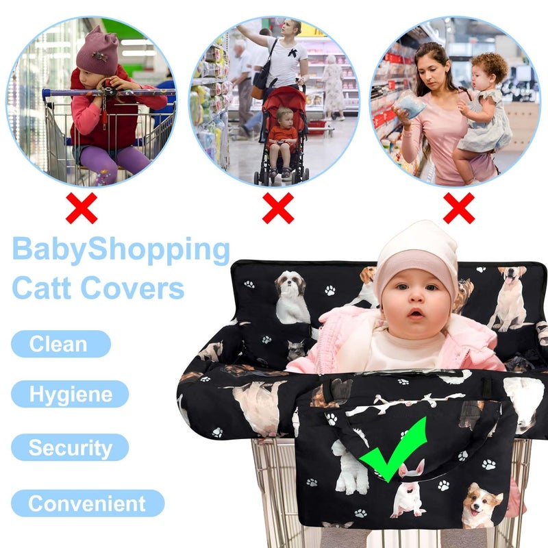 Polovillae Shopping Cart Cover for Baby 2-in-1 High Chair Cover with Safety Harness Multifunctional Grey Pattern Cart Covers for Babies Soft Padded Grocery Cart Cover for Baby Boy Girl - Image 4