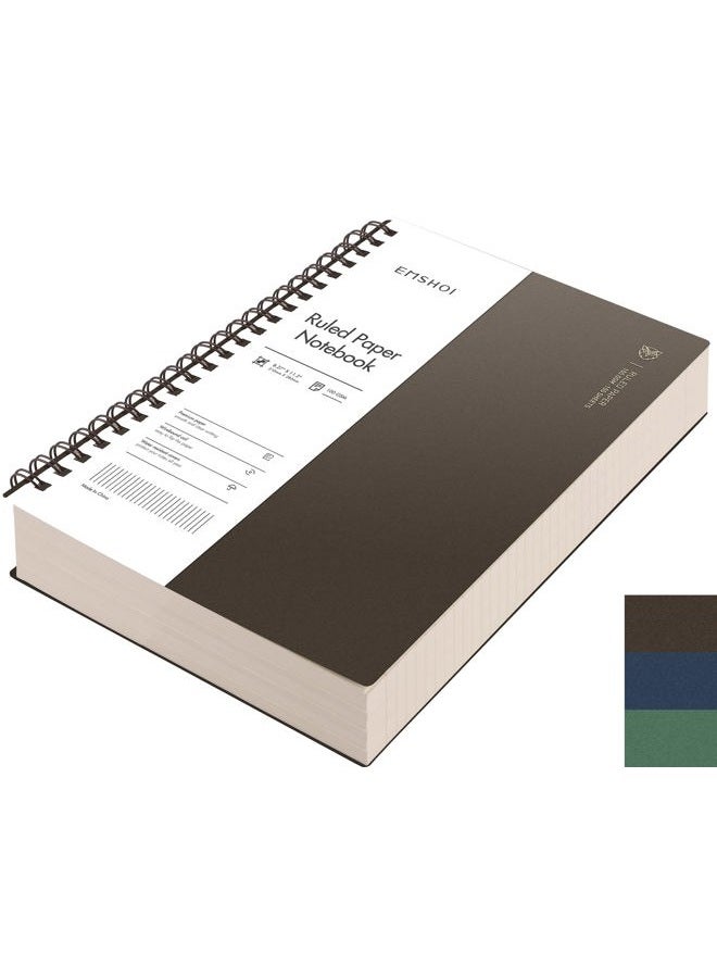 EMSHOI A4 Spiral Notebook Lined Journal, 11.2" X 8.27", 300 Pages/150 Sheets, 100gsm Thick Paper, Waterproof Softcover, Twin-Wire Binding, for School Work Writing Note Taking-Black - Image 1