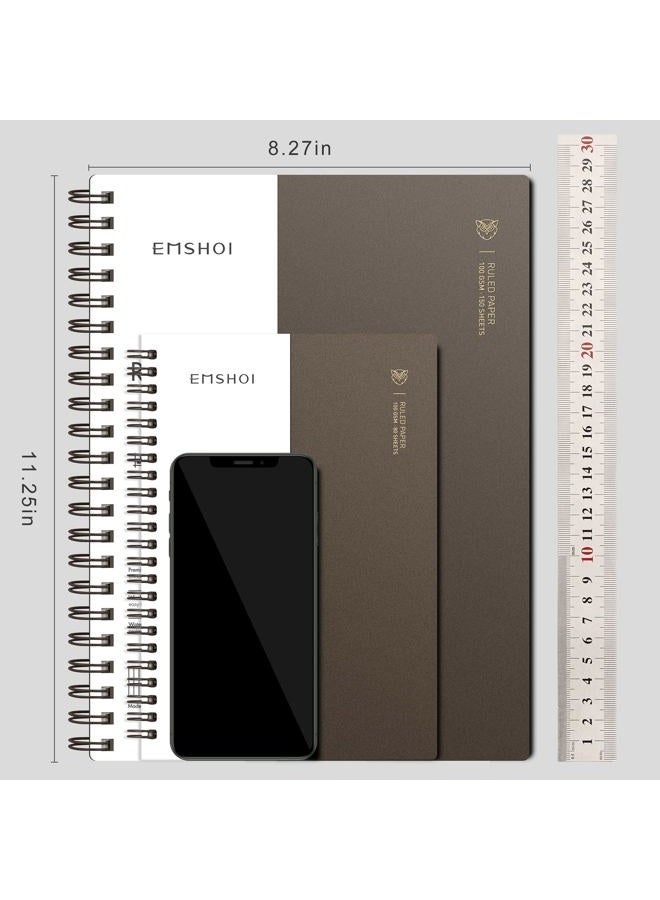 EMSHOI A4 Spiral Notebook Lined Journal, 11.2" X 8.27", 300 Pages/150 Sheets, 100gsm Thick Paper, Waterproof Softcover, Twin-Wire Binding, for School Work Writing Note Taking-Black - Image 2
