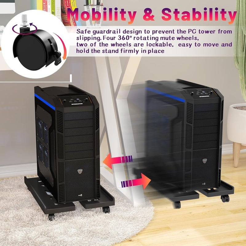 Hmseng Computer Tower Stand, Adjustable Mobile CPU Stand with 4 Rolling Caster Wheels, PC Tower Stand Fits Most PC Under Desk-White - Image 4