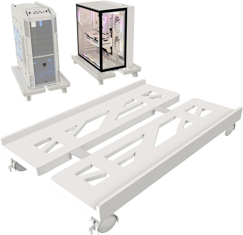 Hmseng Computer Tower Stand, Adjustable Mobile CPU Stand with 4 Rolling Caster Wheels, PC Tower Stand Fits Most PC Under Desk-White - Image 1