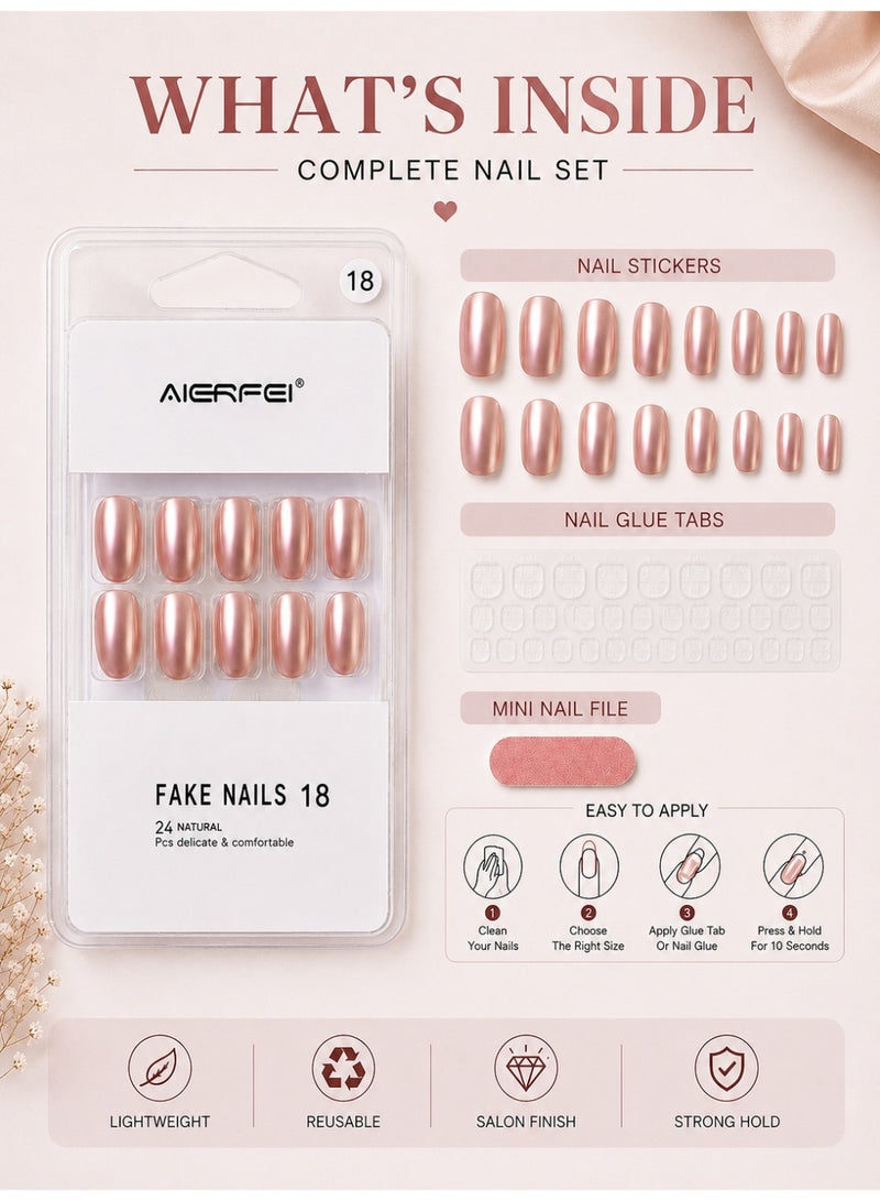 AIERFEI Premium Pearl Pink Glossy Press On Nails – 24 Pcs Reusable Fake Nails Set for Women, Short Oval Full Cover Artificial Nails with Comfortable Fit for Daily Wear & Parties - Image 4