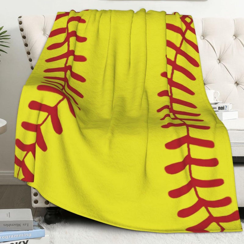 AUIVTY Softball Blanket Softball Gifts for Boys Girls 8-12 Team Coach Gifts Yellow Throw Blanket Birthday (40"x50") - Image 1