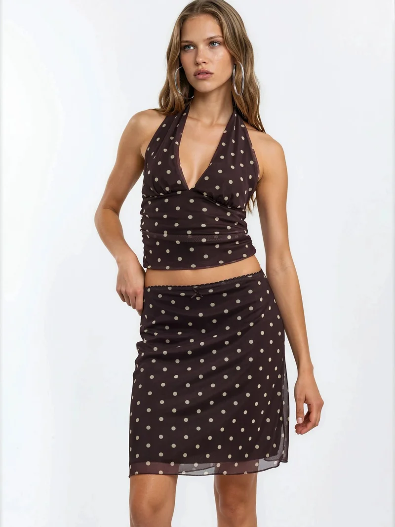 Hiccup Dark Mocha Brown Polka Dot Mini Skirt for Women | Best Price UAE