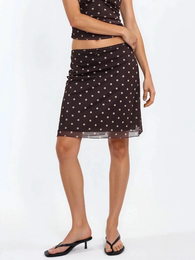 Hiccup Dark Mocha Brown Polka Dot Mini Skirt for Women | Best Price UAE
