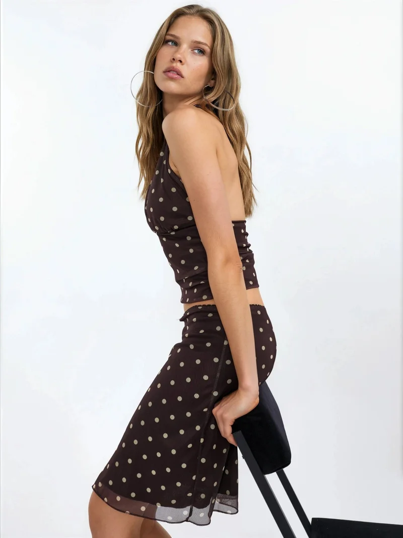 Hiccup Dark Mocha Brown Polka Dot Mini Skirt for Women | Best Price UAE