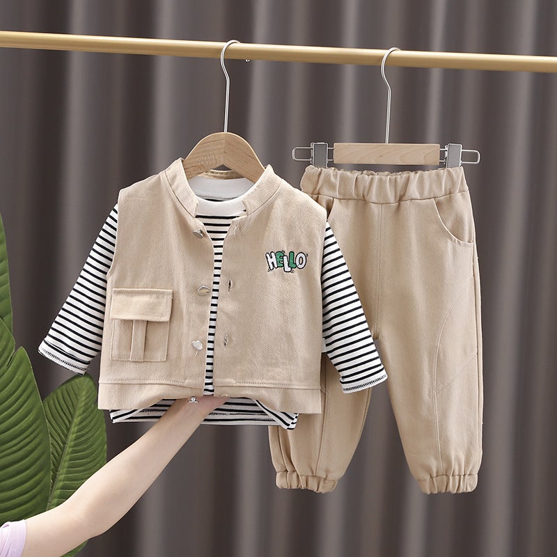 Spring and Autumn Korean style boys baby clothes infant workwear vest three-piece suit fashionable new fashion childrens clothing direct sales Black - Image 5