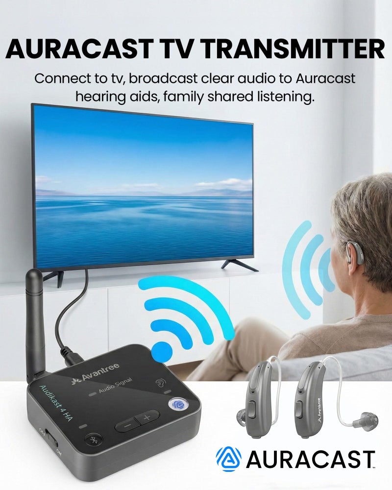 Avantree Audikast 4HA â€“ Auracast TV Transmitter & Streamer for Selected Hearing Aids, Personal TV Listening at Your Own Volume, Optical & AUX, Future-Ready & Upgradeable - Image 2
