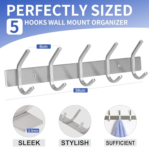 GlazieVault Coat Rack Wall Mount - Stainless Steel (2 Pack) - Heavy Duty Hooks for Hat, Towel, Robes, Jacket, Clothes - Bathroom, Entryway Hanger - Image 2