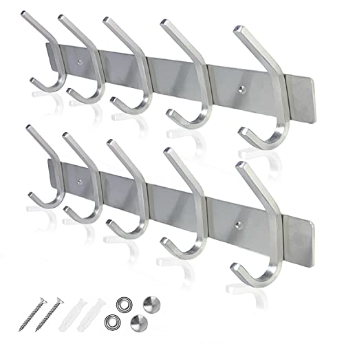 GlazieVault Coat Rack Wall Mount - Stainless Steel (2 Pack) - Heavy Duty Hooks for Hat, Towel, Robes, Jacket, Clothes - Bathroom, Entryway Hanger - Image 1
